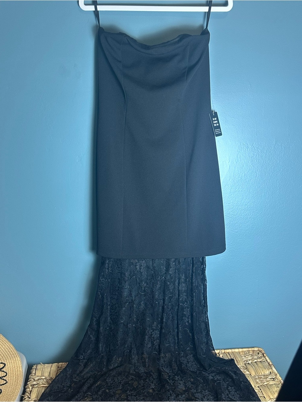 Express Black Strapless Midi Skirt with Lace Train NWT Sz S